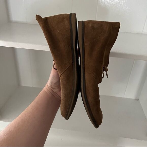 Lucky Brand Brown Suede Leather Round Toe Slip On Ankle Booties - Picture 7 of 8